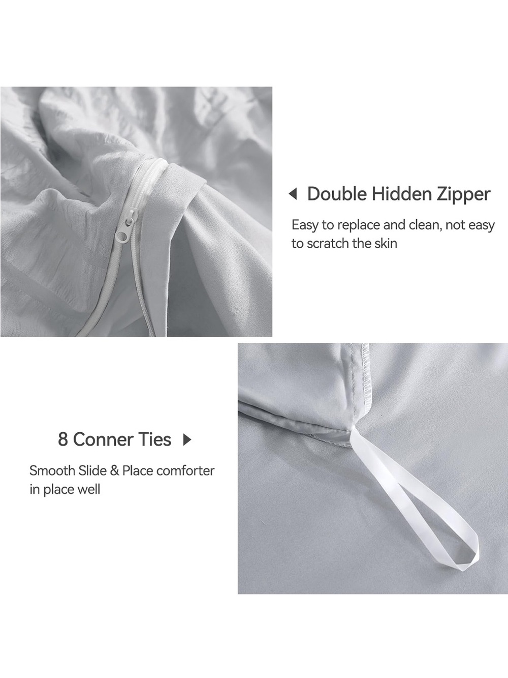 NEW JELLYMONI Light Grey Seersucker Cotton Duvet Cover Set Full, Soft Breathable - Picture 5 of 6